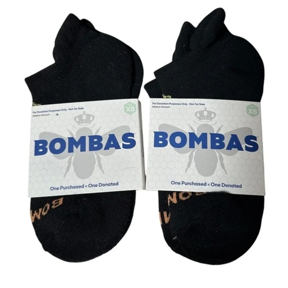 Bombas 2 Pair Ankle Socks‎ Black XS Honeycomb Arch Support Blister Tab NEW